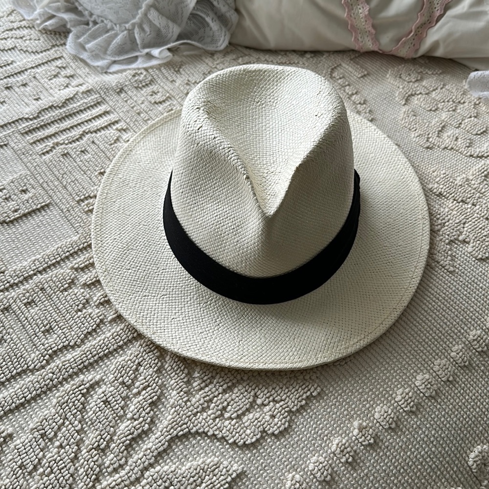 White hat with black band